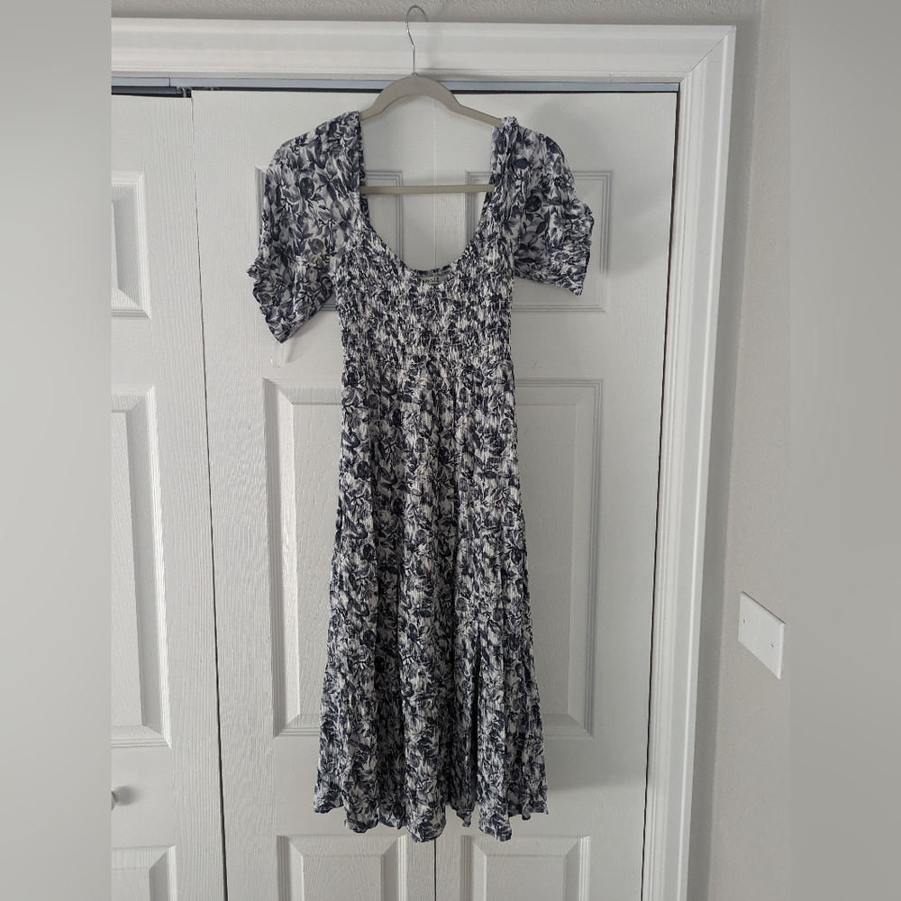 Abercrombie Blue Smocked Floral Midi Dress
